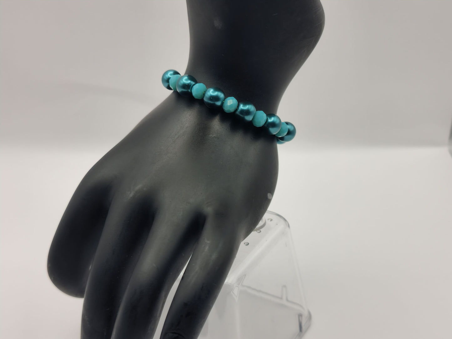 Blue Faux Pearl and Blue Kids Stretch Bracelet