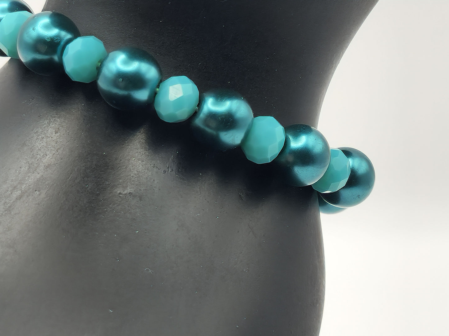 Blue Faux Pearl and Blue Kids Stretch Bracelet