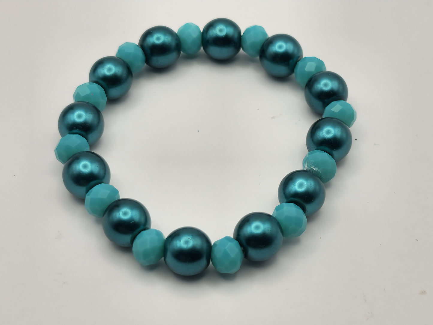 Blue Faux Pearl and Blue Kids Stretch Bracelet