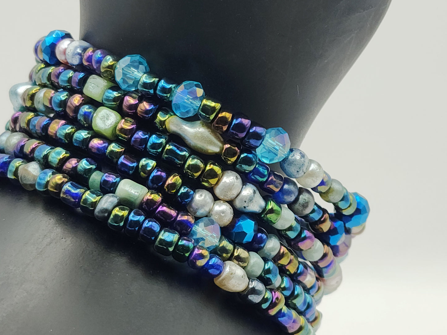 Irridescent Crystal Glass Wrap-Around Bracelet