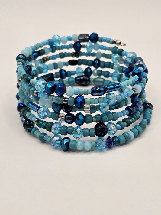 Blue Glass and Seed Bead Bracelet