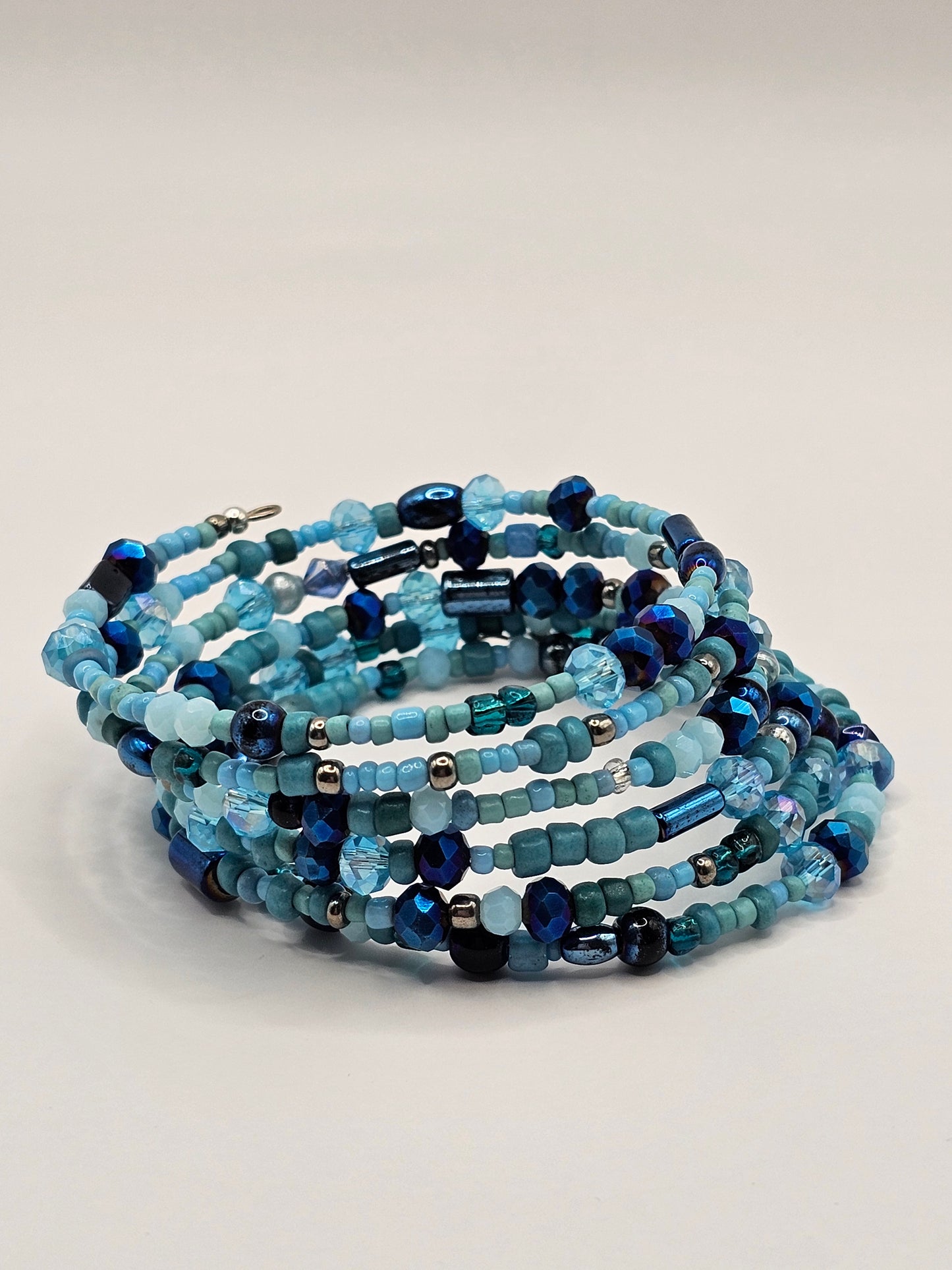 Blue Glass and Seed Bead Bracelet