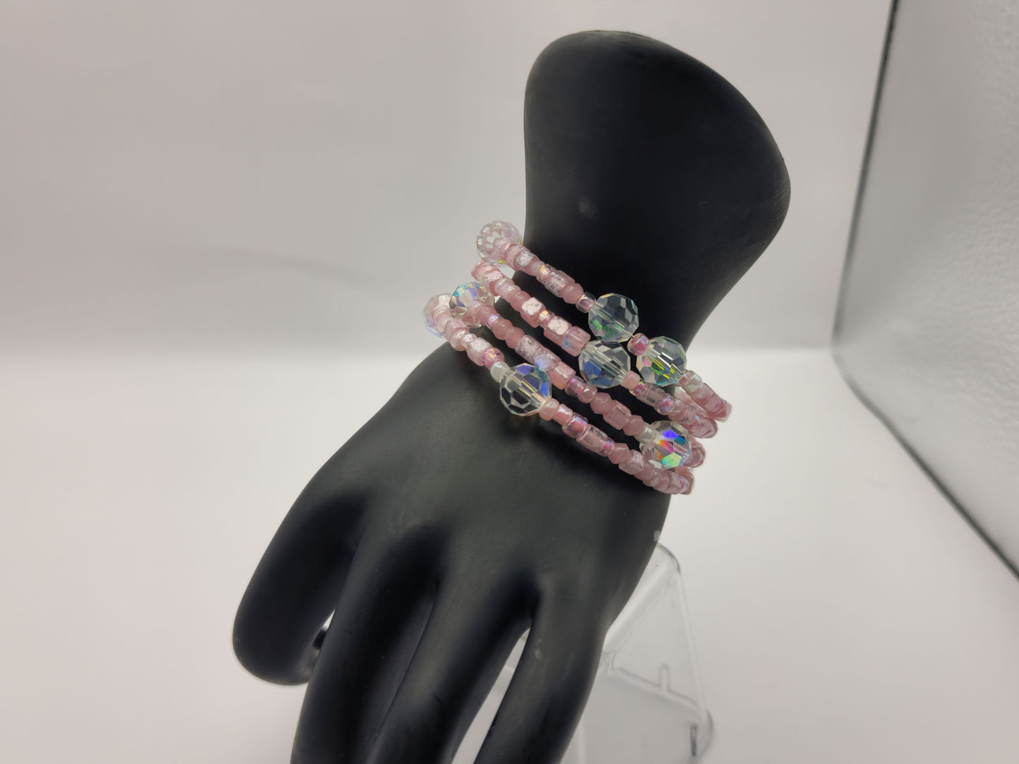 Glass AB Crystal and Pink Seed Bead Bracelet