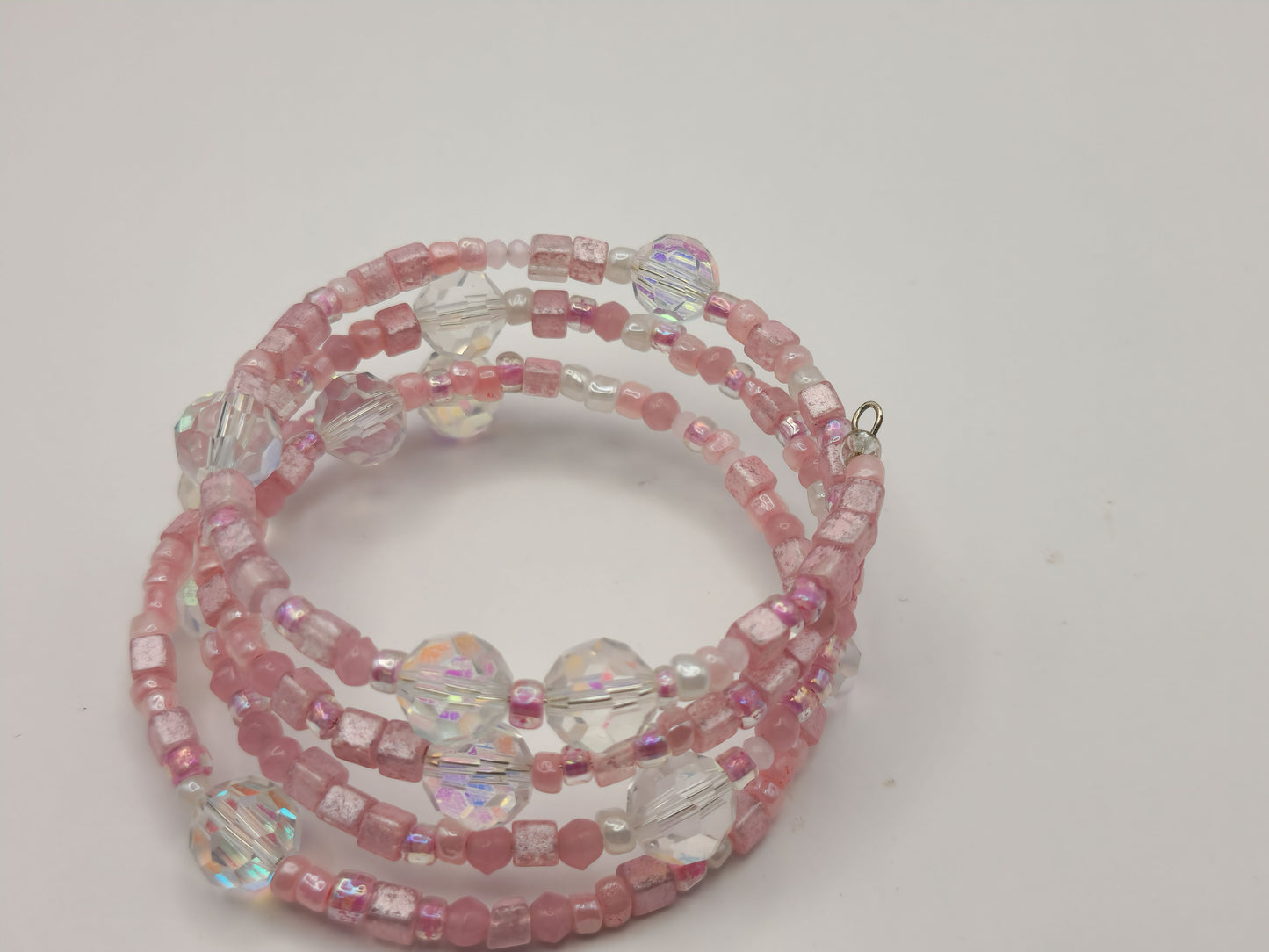 Glass AB Crystal and Pink Seed Bead Bracelet