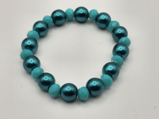 Blue Faux Pearl and Blue Kids Stretch Bracelet