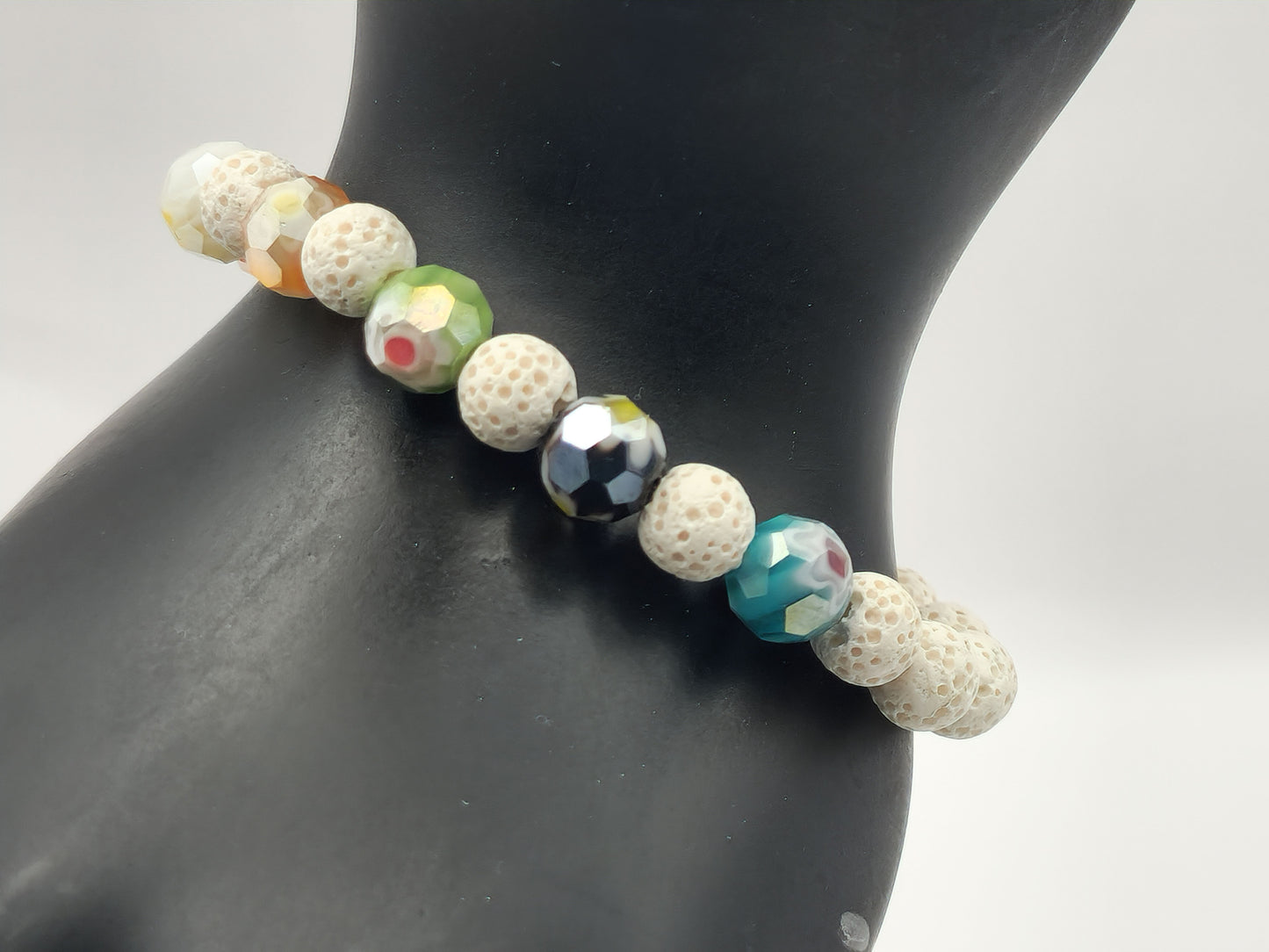 Lava Bead Agate and Glass Bead Bracelet