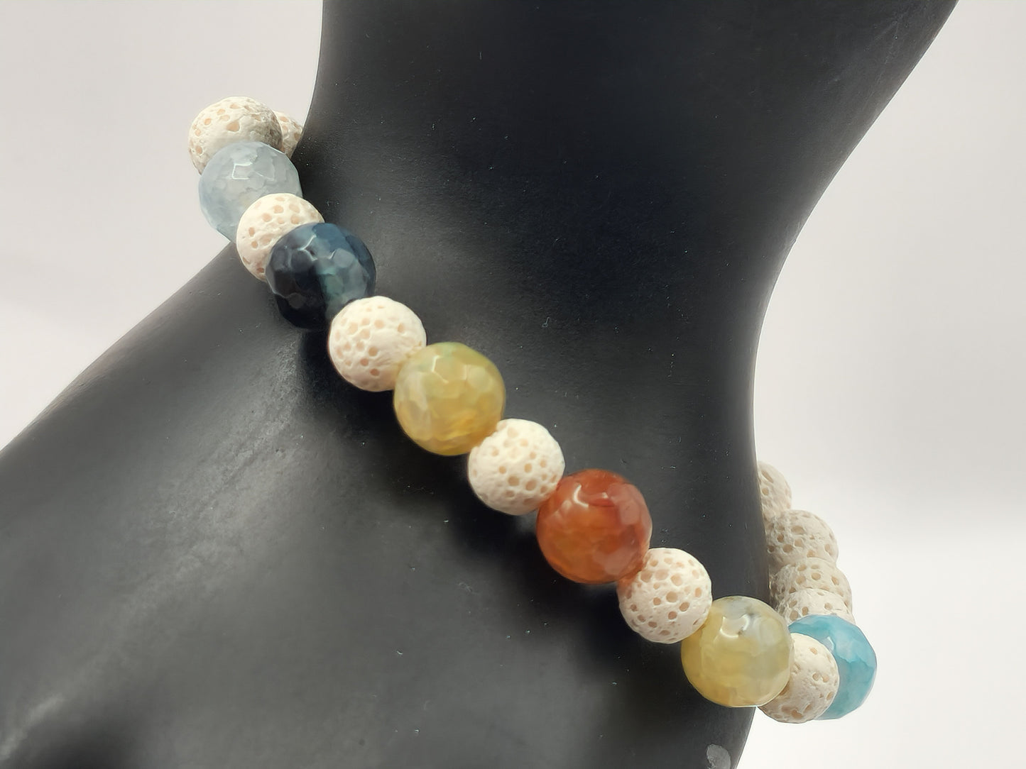 Lava Bead Agate and Glass Bead Bracelet