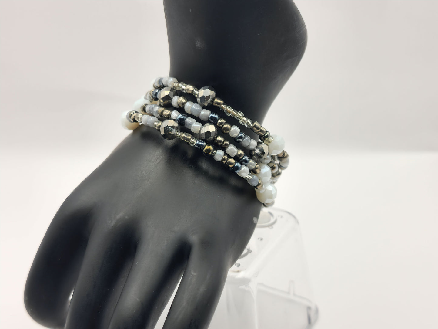 Silver and White glass Crystal Wraparound