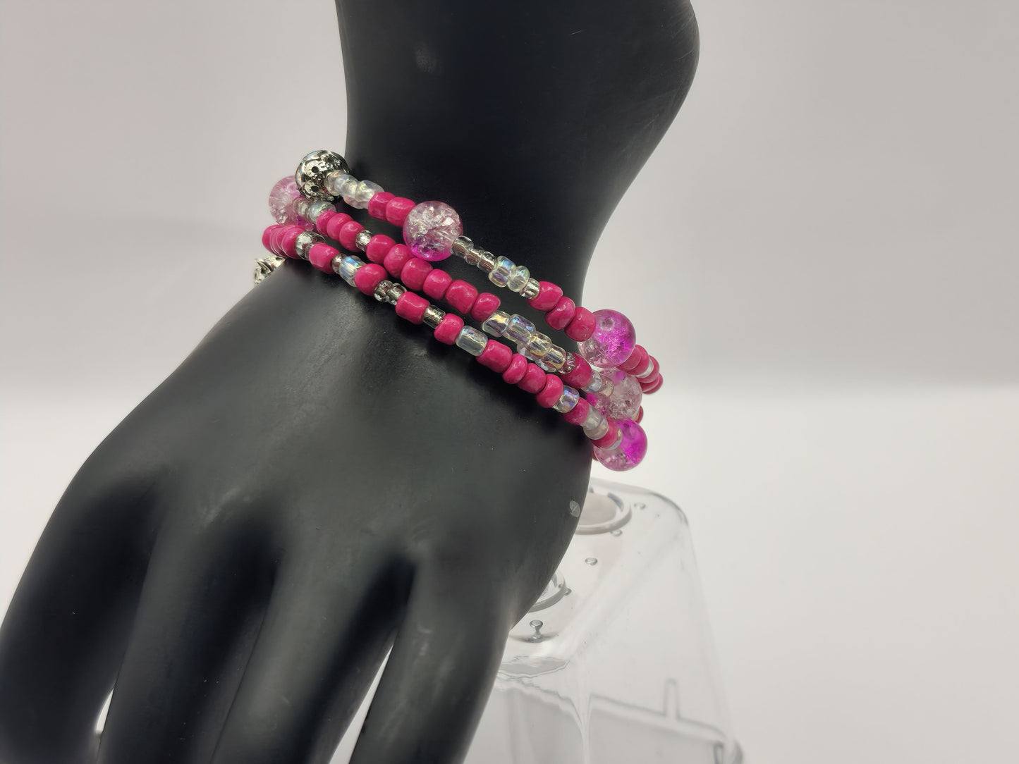 Pink Glass Crackle Bracelet Wraparound