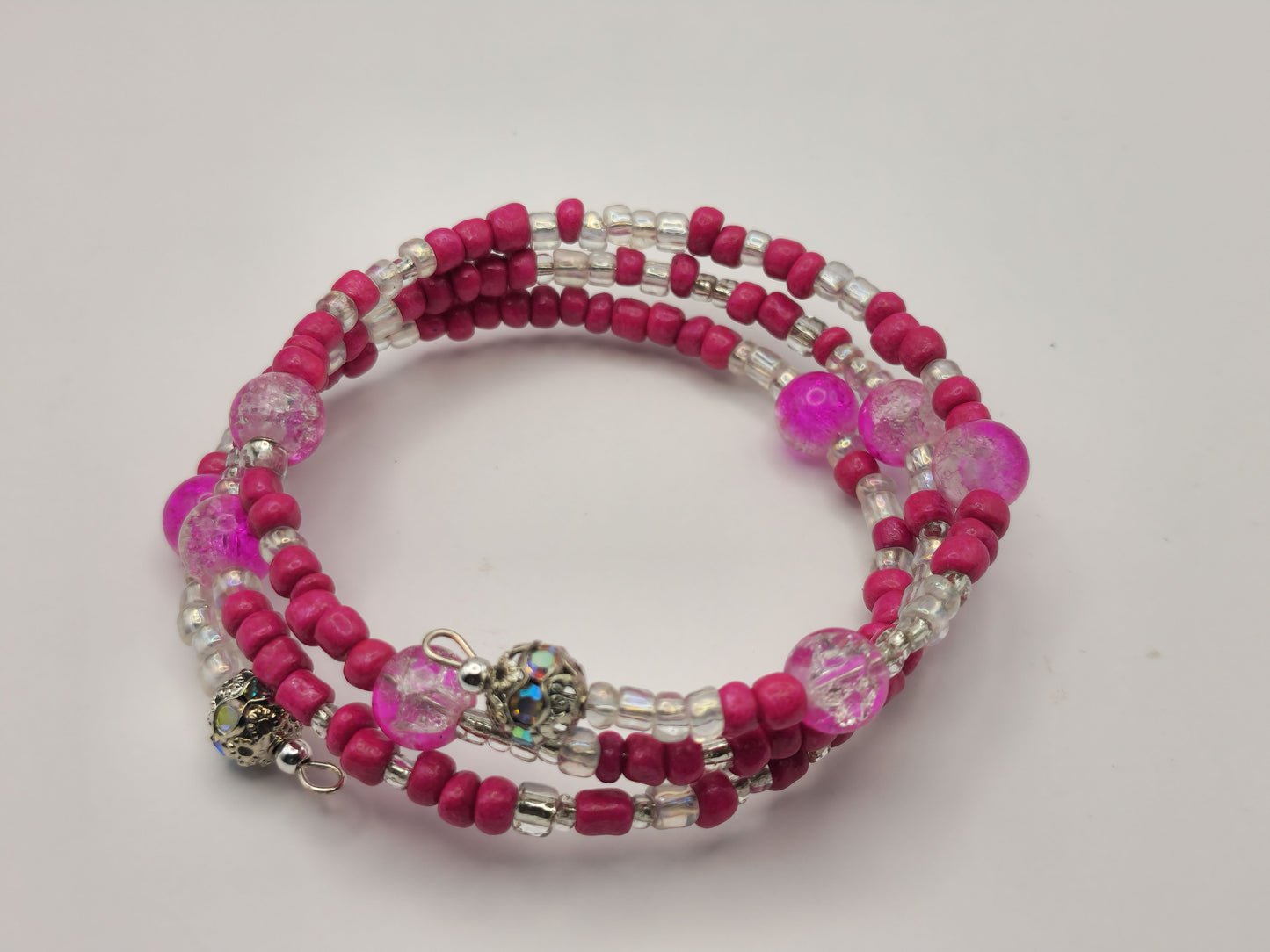 Pink Glass Crackle Bracelet Wraparound