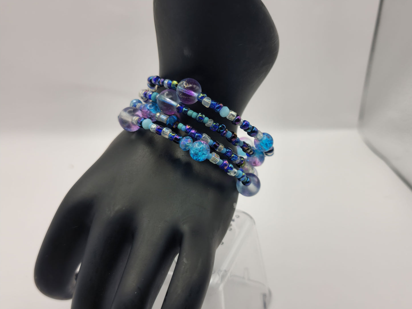 Purple& Blue Crackle Glass Wrap-Around Bracelet