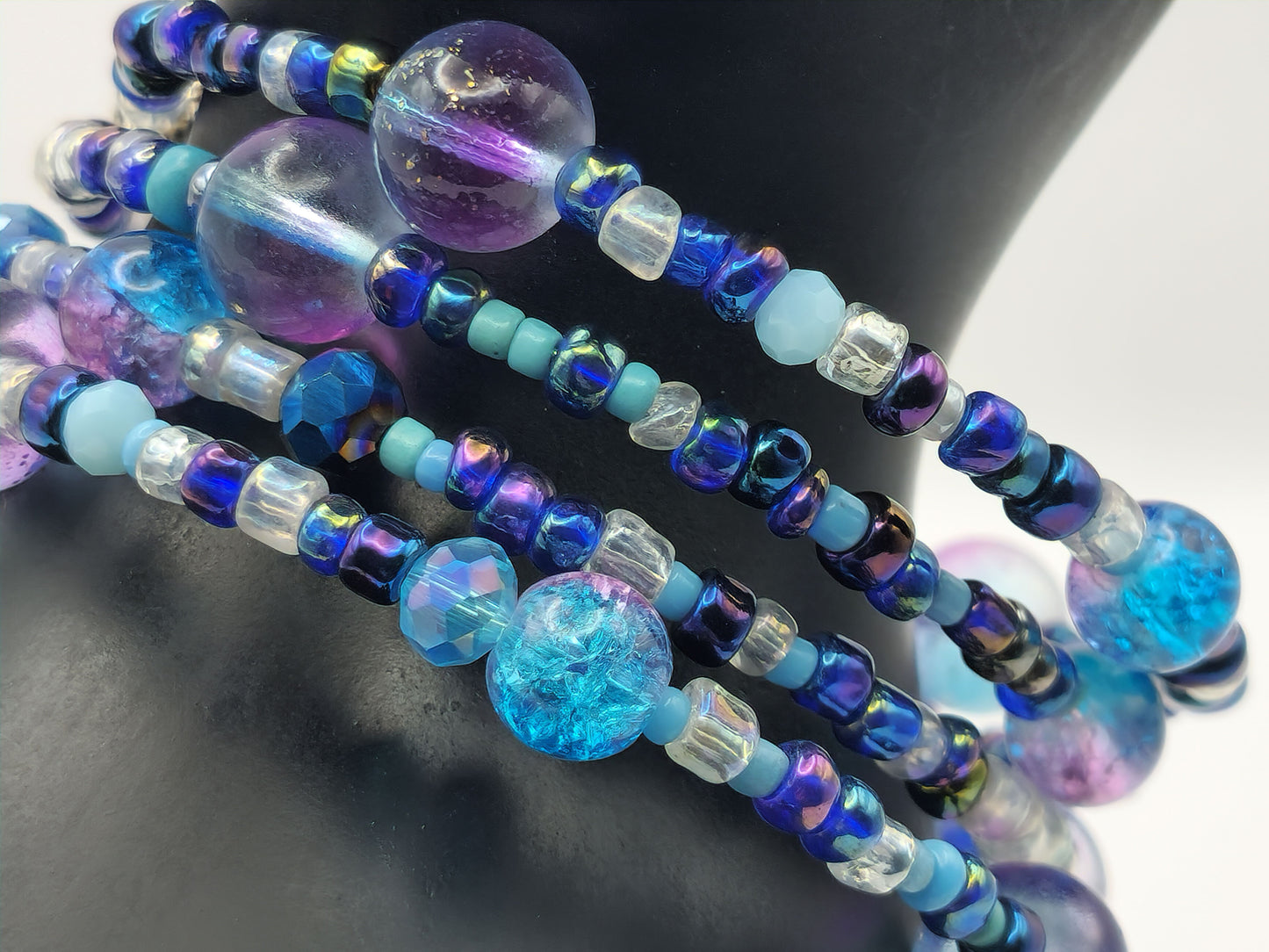 Purple& Blue Crackle Glass Wrap-Around Bracelet