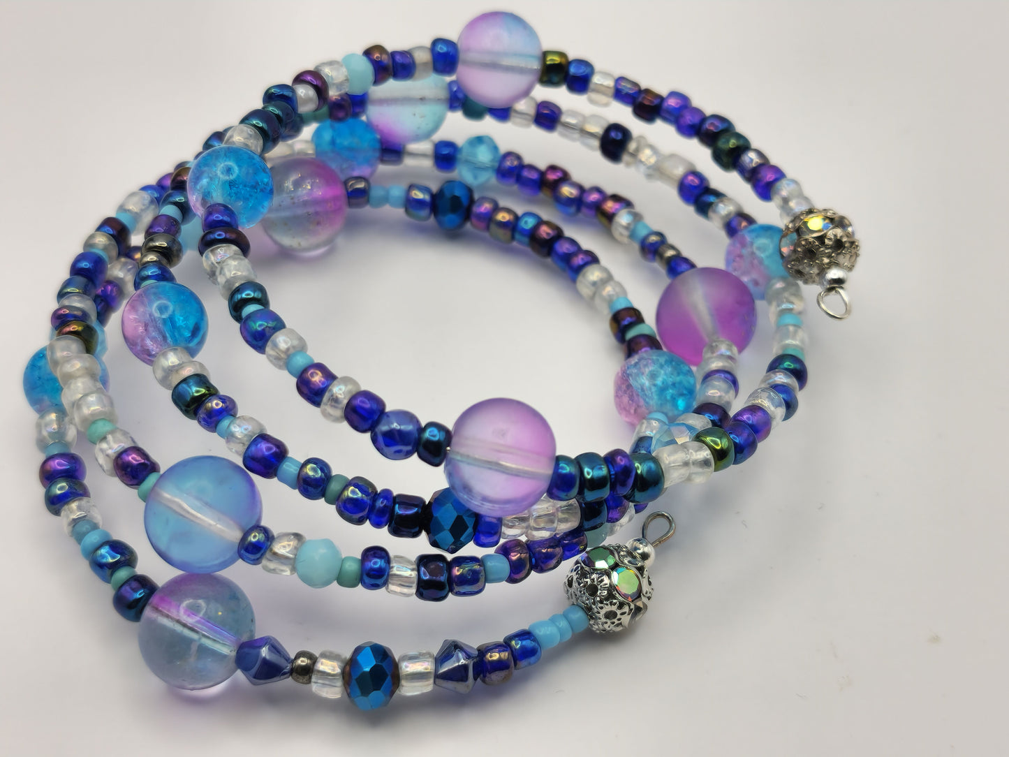 Purple& Blue Crackle Glass Wrap-Around Bracelet