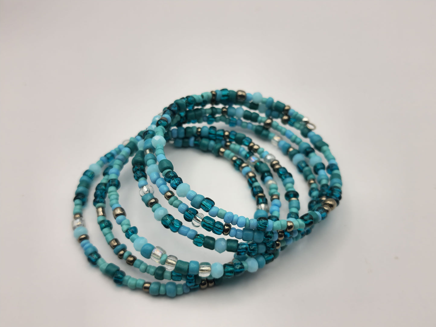 Blue Crystal Glass and Seed Bead Wrap-Around Bracelet